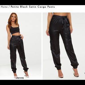 Pretty Little thing Black Satin cargo pants NWT